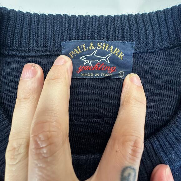 Paul & Shark Yachting Navy Crew Neck/Ribbed Hemmed Sweater- S - Picture 3 of 9